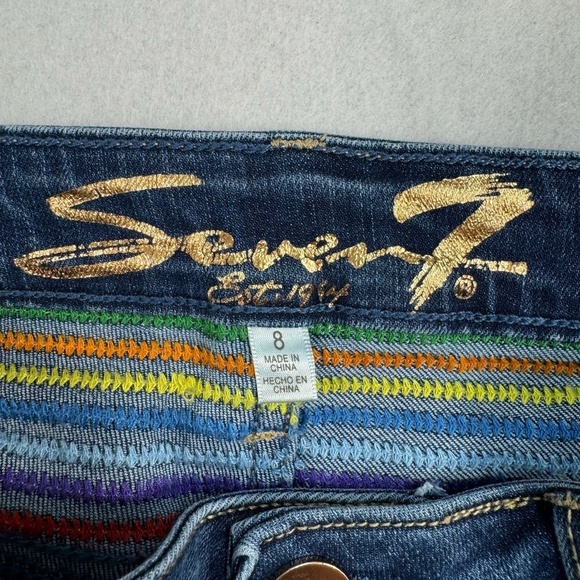 Seven 7 Hollywood Skinny Jeans Womens Size 8 Medium Blue Rainbow High Rise - Picture 5 of 14